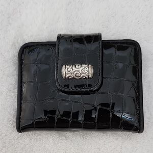 BRIGHTON Patent Black Croc Wallet with Silver Accent